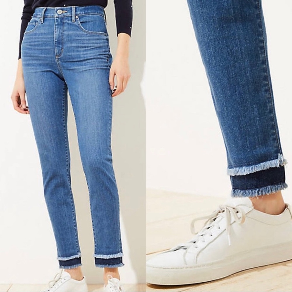 {LOFT} Raw Hew Fringe Ankle Jeans